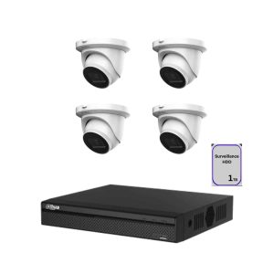 4 Channel CCTV Security Kit: Dahua 4 Channel 4K NVR (1TB), 4 x 6MP Fixed Imou Starlight Turret PoE IP Camera