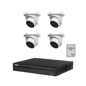 4 Channel CCTV Security Kit: Dahua 4 Channel 4K NVR (2TB), 4 x 6MP Fixed Imou Starlight Turret PoE IP Camera