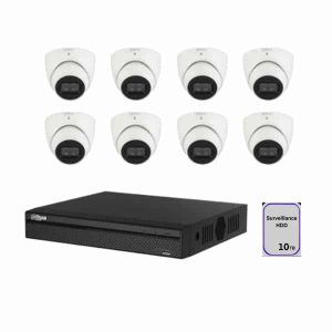 Dahua 8 Channel CCTV Security Kit: 8 Channel 4K NVR, 2 x 6MP WizSense Lite AI Fixed Starlight Turret, 6 x 8MP WizSense IR Fixed focal Eyeball, 10TB HDD