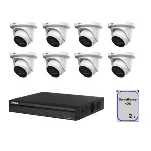 8 Channel CCTV Security Kit: DaHua 8 Channel 4K NVR (2TB), 8 x 6MP Fixed Imou Starlight Turret PoE IP Cameras