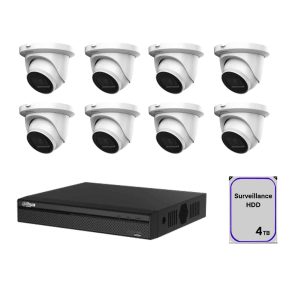 8 Channel CCTV Security Kit: DaHua 8 Channel 4K NVR (4TB), 8 x 6MP Fixed Imou Starlight Turret PoE IP Cameras