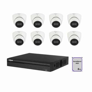 Dahua 8 Channel CCTV Security Kit: 8 Channel 4K NVR, 4 x 6MP WizSense Lite AI Fixed Starlight Turret, 4 x 8MP WizSense IR Fixed focal Eyeball, 6TB HDD