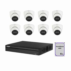 Dahua 8 Channel CCTV Security Kit: 8 Channel 4K NVR, 2 x 6MP WizSense Lite AI Fixed Starlight Turret, 8MP WizSense IR Fixed focal Eyeball, 6TB HDD 6 x