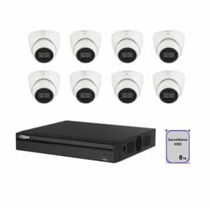 Dahua 8 Channel CCTV Security Kit: 8 Channel 4K NVR, 2 x 6MP WizSense Lite AI Fixed Starlight Turret, 6 x 8MP WizSense IR Fixed focal Eyeball, 8TB HDD