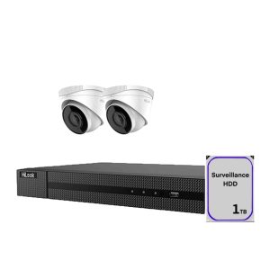 HiLook by HikVision 4 Channel CCTV Security Kit:  HiLook 4 Channel 4K NVR (1TB), 2 x 6MP Fixed HiLook Turret PoE 30m IR IP Cameras 2.8mm