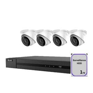 HiLook by HikVision 4 Channel CCTV Security Kit: HiLook 4 Channel 4K NVR (1TB), 4 x 6MP Fixed HiLook Turret PoE 30m IR IP Cameras 2.8mm