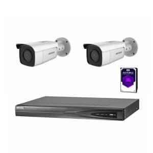 HikVision - 6MP 4Ch CCTV Security kit - 4 Channel 4k 4PoE 1 x HDD Bay CCTV NVR (3TB HDD), 2 x DS-2CD2T65G1-I5 – 6MP 2.8mm IR Powered-by-DarkFighter Fixed Bullet Network Camera