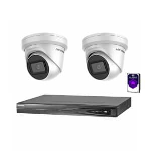 HikVision - 6MP 4Ch CCTV Security Kit - 4 Channel 4k 4PoE 1 x HDD Bay CCTV NVR (3TB), 2 x DS-2CD2365G1-I – 6MP Outdoor Turret CCTV Security Camera, 2.8mm