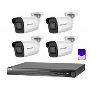 HikVision - 6MP 4Ch CCTV Security Kit - 4 Channel 4k 4PoE 1 x HDD Bay CCTV NVR (3TB), 4 x DS-2CD2065G1-I – 6MP 2.8mm IR Powered-by-DarkFighter Fixed Mini Bullet Network Camera