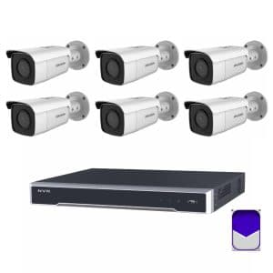 HikVision - 6MP 8Ch CCTV Security Bundle - 8 Channel 4K 8 PoE 2 x HDD Bays CCTV NVR (3TB), 6 x DS-2CD2T65G1-I5 – 6MP 2.8mm IR Powered-by-DarkFighter Fixed Bullet Network Camera
