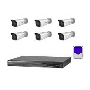 HikVision - 8MP 8Ch CCTV Security Kit - 8 Channel 4K 8 PoE 2 x HDD Bays CCTV NVR (3TB HDD), 6 x DS-2CD2T85G1-I5 – 4K 2.8mm Powered-by-DarkFighter Fixed Bullet Network Camera