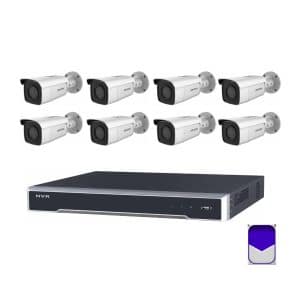 HikVision - 6MP 8Ch CCTV Security Bundle - 8 Channel 4K 8 PoE 2 x HDD Bays CCTV NVR (3TB), 8 x DS-2CD2T65G1-I5 – 6MP 2.8mm IR Powered-by-DarkFighter Fixed Bullet Network Camera
