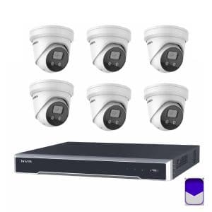 HikVision - 8MP 4Ch CCTV Security Kit - 8 Channel 4K 8 PoE 2 x HDD Bays CCTV NVR - 6 x DS-2CD2386G2-ISU-SL – 8MP Acusense 2.8mm IP CCTV Security Camera 4K With Audible Warning & amp, Strobe Turret with Dark Fighter Technology