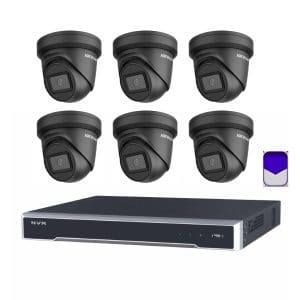 HikVision - 8MP 8Ch CCTV Security Kit - 8 Channel 4K 8 PoE 2 x HDD Bays CCTV NVR (3TB HDD), 6 x DS-2CD2386G2-IU 8MP 4K 2.8mm Black Outdoor Turret CCTV Security Camera