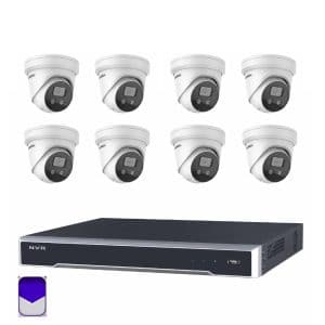 HikVision - 8MP 16Ch CCTV Security Kit - 16 Channel 4K 16 PoE 2 x HDD Bays CCTV NVR (3TB HDD), 8 x 8MP 4K AcuSense Fixed Turret Network Camera, 2.8mm – DS-2CD2386G2-IU