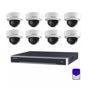 HikVision - 8MP 8Ch CCTV Security Kit - 8 Channel 4K 8 PoE 2 x HDD Bays CCTV NVR (3TB HDD), 8 x DS-2CD2785G1-IZS – 8MP 4K Powered-by-DarkFighter Varifocal Dome Network Camera