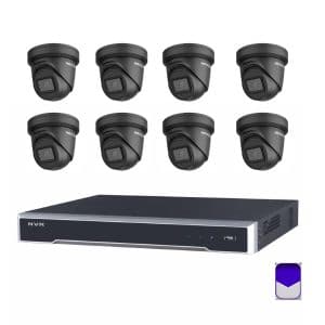 HikVision - 8MP 8Ch CCTV Security Kit - 8 Channel 4K 8 PoE 2 x HDD Bays CCTV NVR (3TB HDD), 8 x DS-2CD2386G2-IU 8MP 4K 2.8mm Black Outdoor Turret CCTV Security Camera, H.265+, 30m IR ft Darkfighter IPC